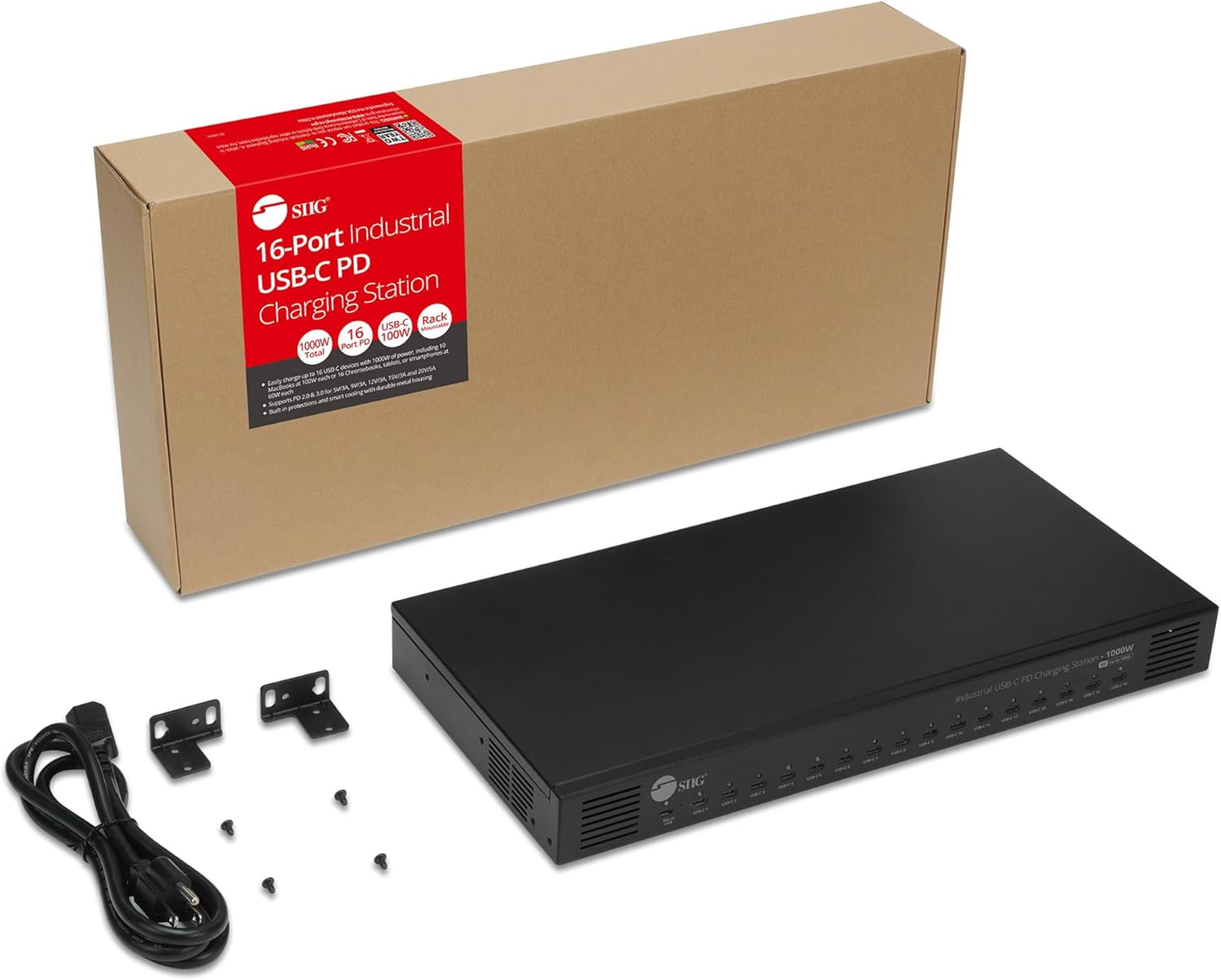 SIIG ID-US0A11-S1 16PT Industrial USB-C PD Charging Station 30W per port