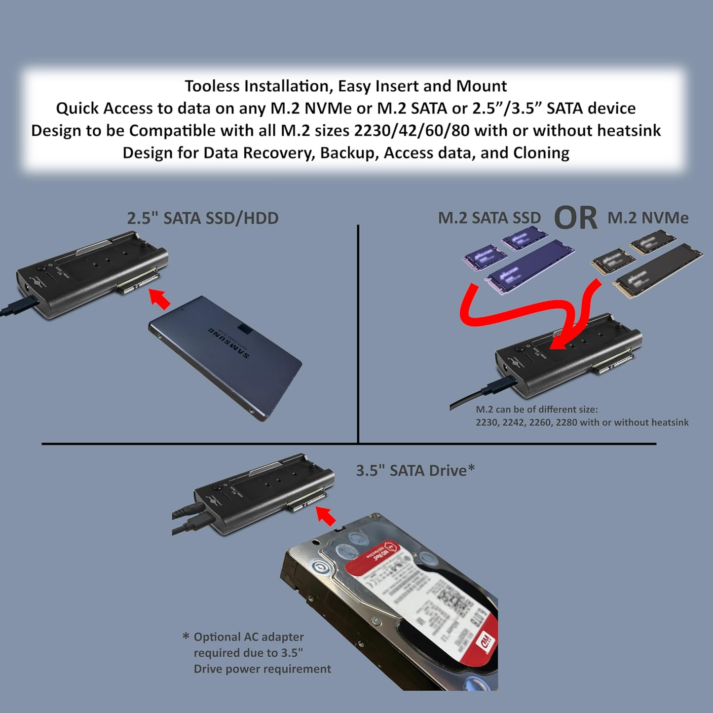 Vantec CB-NSC300 NexStar Storage Adapter 3 in 1 USB 3.2 Gen2x1 Type C