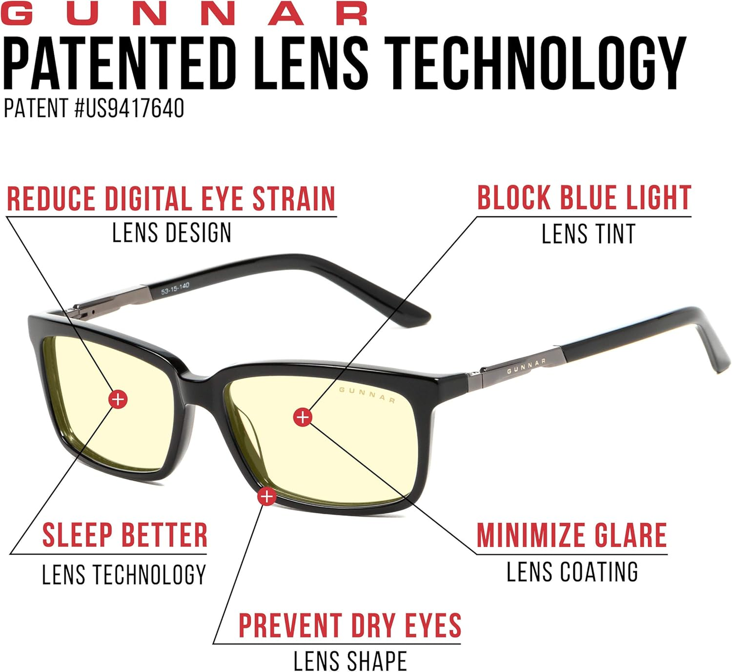 Gunnar Optiks HAU-00101-1.5 Haus Onyx Amber Reader+1.50