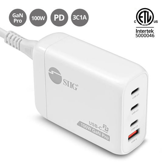 SIIG AC-PW2511-S1 100W GaN PD Combo Power Charger USB 3C1A White