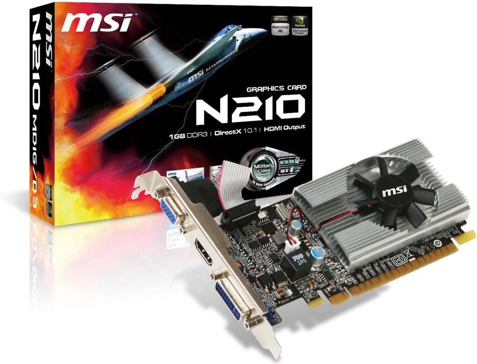 Carte vidéo MSI N210-MD1G D3 GF 210 1G DDR3 LP PCIE DVI HDMI VGA ventilateur unique W7