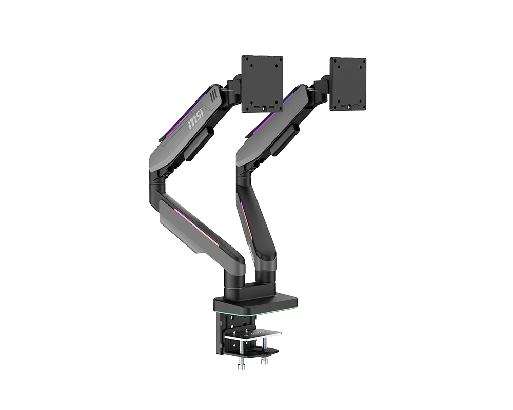 MSI MPG MT201DR V2 - Premium RGB Dual Monitor Stand Arms, 17-35" Support, VESA Compatible, Adjustable Heavy Duty Gas Spring Mount, 44 lbs per Screen Capacity - Gray
