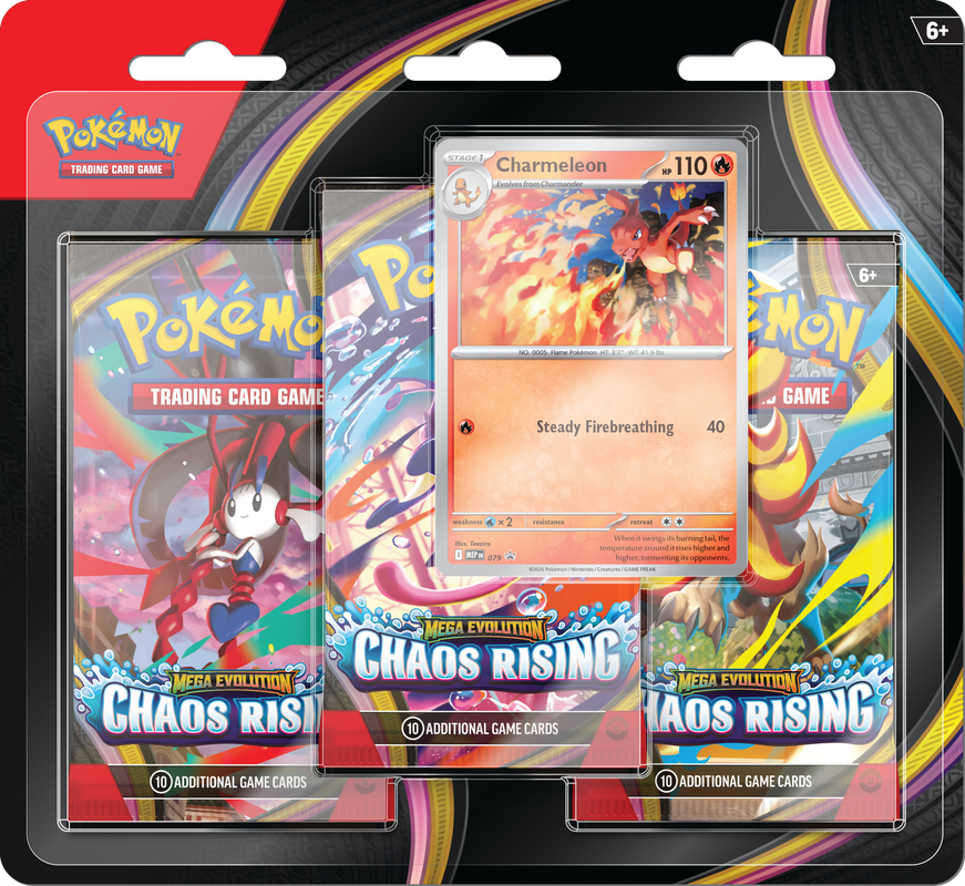 PRE ORDER- POKEMON ME04 CHAOS RISING 3PK BLISTER COMBO INCLUDES 5 ADDITIONAL BOOSTER PACKS